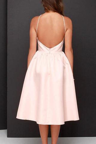 Einfaches A-Linien-Kleid in Rosa mit rückenfreiem, knielangem Abschlussballkleid, Partykleid PD365