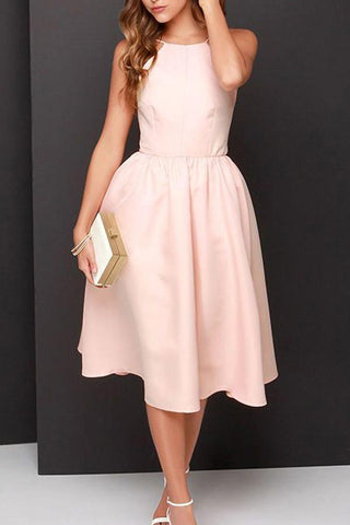 Einfaches A-Linien-Kleid in Rosa mit rückenfreiem, knielangem Abschlussballkleid, Partykleid PD365