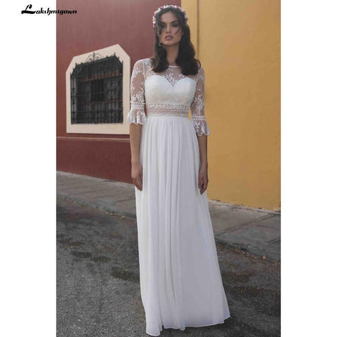 NumberSea Einfaches A-Linien-Brautkleid für den Strand und den Sommer