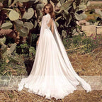 NumberSea Simple Beach Boho Wedding Dresses with Cape Open Back Lace