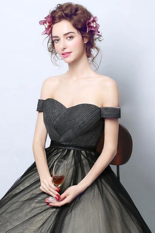 Vestido de baile formal simples em tule preto com alças cai-cai PG705