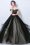 Robe de bal formelle en tulle noir simple avec bretelles décolletées  PG705