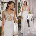 NumberSea Einfache Boho Meerjungfrau Brautkleider mit Kappe Ärmellos Scoop Neck Satin Elegante Spitze Appliques Brautkleider vestido de novia