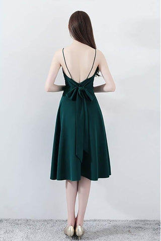 Schlichtes, schickes dunkelgrünes Homecoming-Kleid mit V-Ausschnitt und Trägern PD094