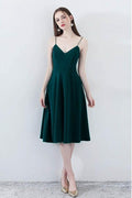 Robe de bal Simple Chic vert foncé à col en V avec bretelles PD094