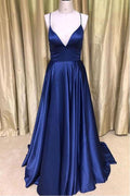 Schlichtes, dunkelgrünes Satin-Ballkleid mit langem V-Ausschnitt, Abendkleid PSK105