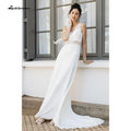 Robe de mariée dos nu simple en satin de dentelle avec nœud pour la plage NumberSea