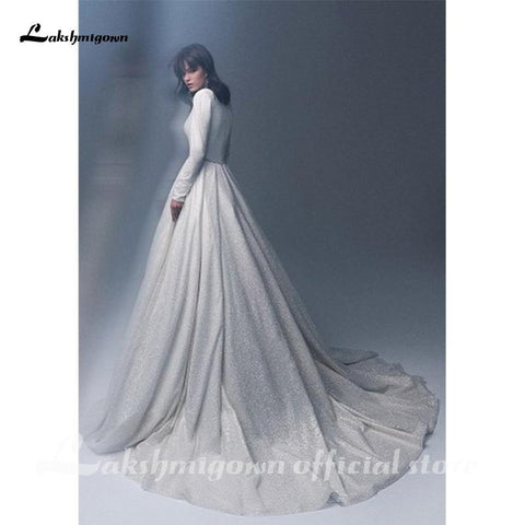 NumberSea Schlichtes Brautkleid mit langen Ärmeln und V-Ausschnitt in A-Linie