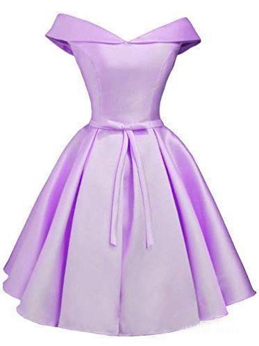 Simple Off the Shoulder Blush Homecoming Dresses Satin Graduation Dress PD288