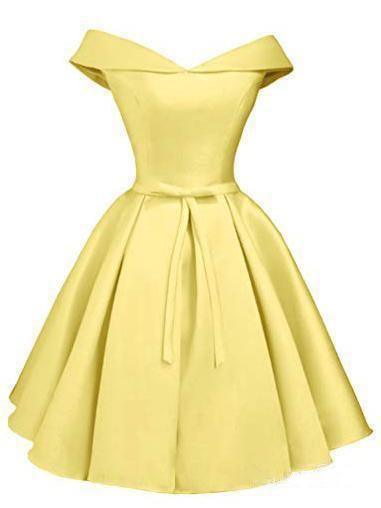 Simple Off the Shoulder Blush Homecoming Dresses Satin Graduation Dress PD288