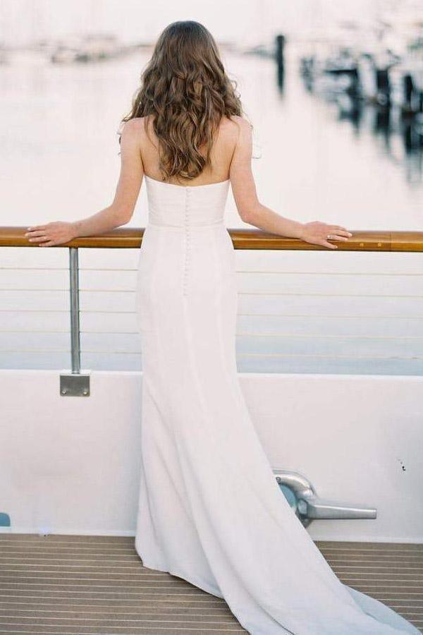 Einfaches Off-White Meerjungfrauen-Brautkleid mit Herz-Ausschnitt