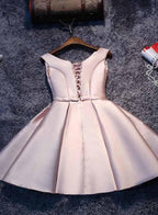 Simple Pink A line Satin Short Prom Dress Homecoming Dress PD148