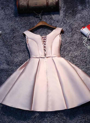 Einfaches rosa A-Linie Satin kurzes Ballkleid Homecoming-Kleid PD148