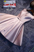 Vestido corto de fiesta satinado línea A rosa sencillo Vestido de bienvenida PD148