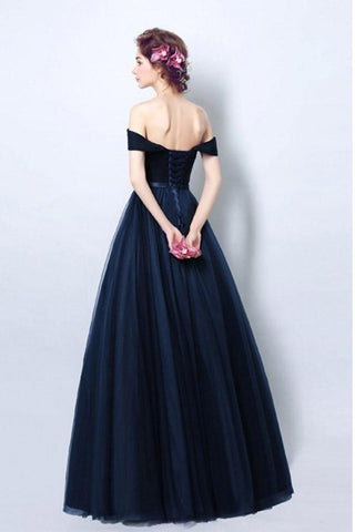 Vestido formal azul-marinho escuro plissado simples com alças à mostra PG706