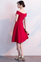 Simple Red Satin Off The Shoulder Homecoming Dresses Party Dresses PD090