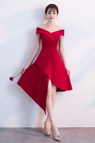 Einfaches rotes Satin-Schulterfreies Homecoming-Kleid Partykleider PD090