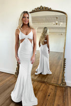 Schlichtes königsblaues langes Meerjungfrau-Abendkleid mit Spaghettiträgern