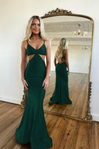 Schlichtes königsblaues langes Meerjungfrau-Abendkleid mit Spaghettiträgern