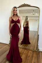 Schlichtes königsblaues langes Meerjungfrau-Abendkleid mit Spaghettiträgern