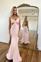 Schlichtes königsblaues langes Meerjungfrau-Abendkleid mit Spaghettiträgern