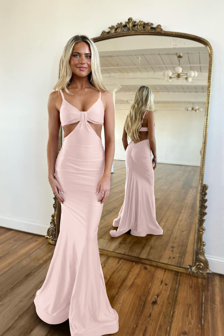 Schlichtes königsblaues langes Meerjungfrau-Abendkleid mit Spaghettiträgern