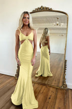 Schlichtes königsblaues langes Meerjungfrau-Abendkleid mit Spaghettiträgern