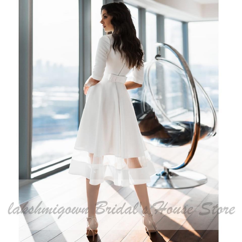 NumberSea Simple Satin Tea Length Wedding Dress Elegant Bridal