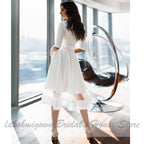 NumberSea Simple Satin Tea Length Wedding Dress Elegant Bridal