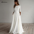 Robe de mariée simple en satin NumberSea, ligne A, manches trois-quarts pour plage