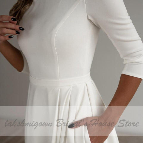 NumberSea Einfache Satin Brautkleid A-Linie 3/4 Ärmel Strand