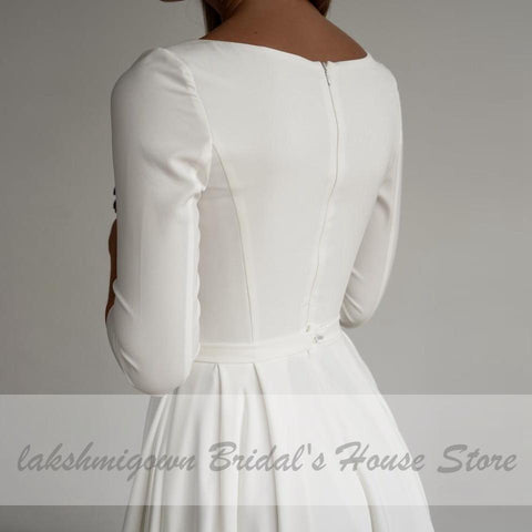 NumberSea Einfache Satin Brautkleid A-Linie 3/4 Ärmel Strand