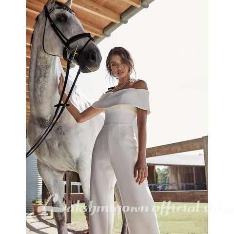 NumberSea Einfache Satin Brautkleider Jumpsuits Off The Shoulder