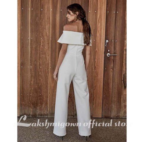 NumberSea Einfache Satin Brautkleider Jumpsuits Off The Shoulder