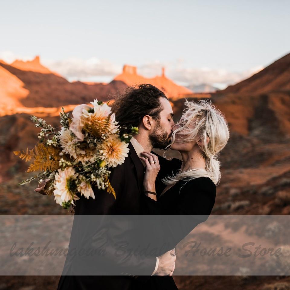 NumberSea Simple Sexy Black Wedding Dress Long Sleeves