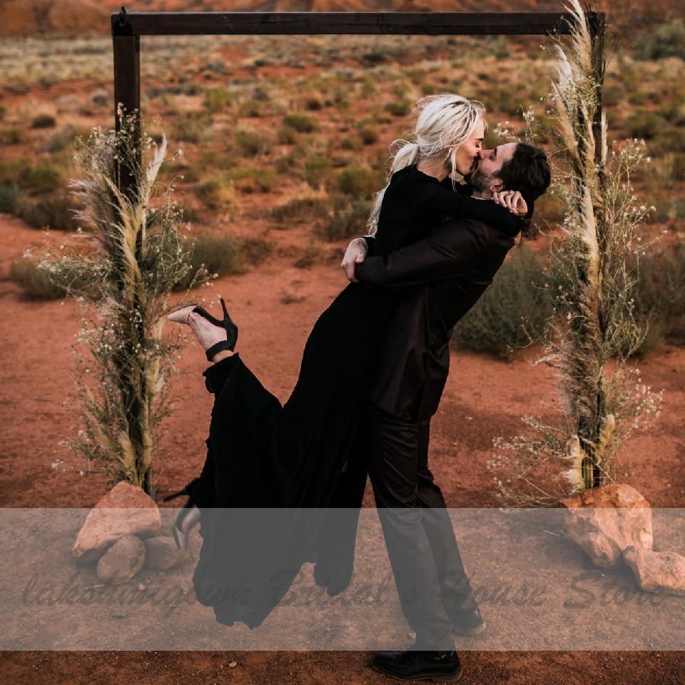 NumberSea Simple Sexy Black Wedding Dress Long Sleeves