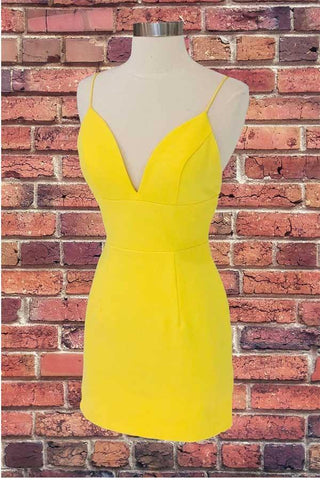 Einfaches Etuikleid mit V-Ausschnitt und Trägern, rotes Mini-Partykleid, Heimkehrkleid PD398