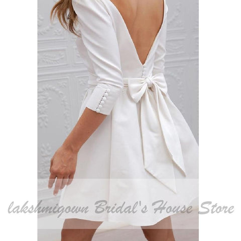 NumberSea Schlichtes, kurzes Strand-Brautkleid mit Ärmeln