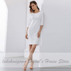 NumberSea Simple Short Satin Wedding Dress Lace Half Sleeves