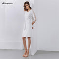 Robe de mariée simple et courte en satin NumberSea, manches trois-quarts en dentelle