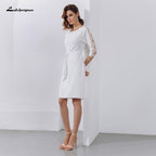 NumberSea Simple Short Satin Wedding Dress Lace Half Sleeves