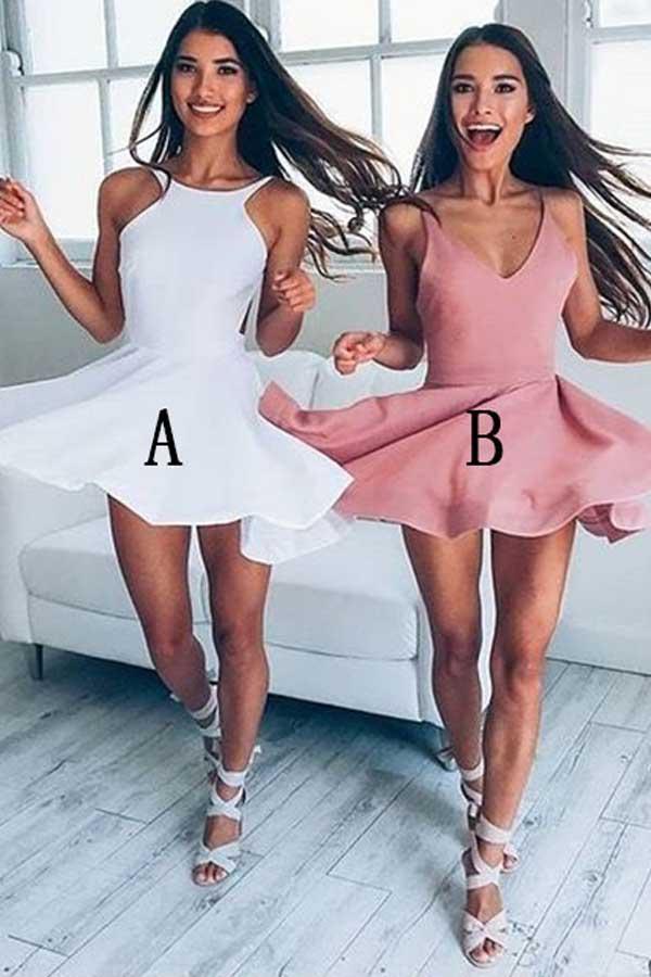 Vestido Simple Corto Blanco Sin Espalda para Baile de Bienvenida Vestido de Fiesta Vestido de Graduación PG108