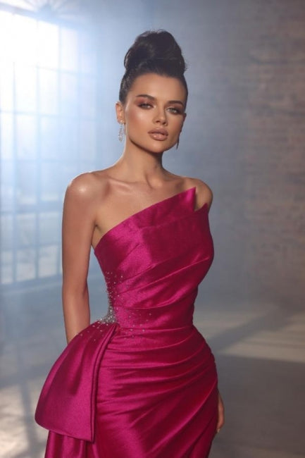 Simple Sleeveless Evening Dresses Fuchsia Long Prom Dresses With Slit