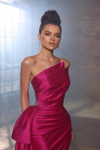 Einfache ärmellose Abendkleider Fuchsia Lange Ballkleider mit Schlitz