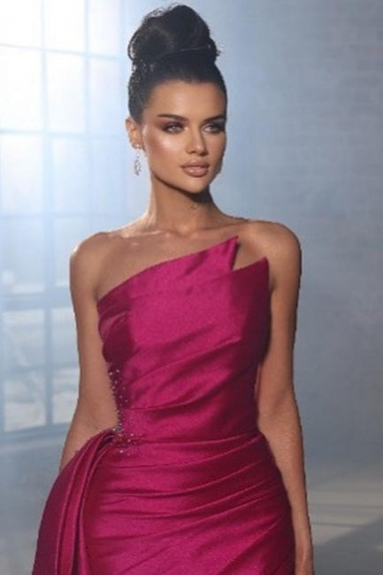 Simple Sleeveless Evening Dresses Fuchsia Long Prom Dresses With Slit