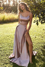 Vestidos de festa/noite compridos com racha lateral e alças finas PSK146