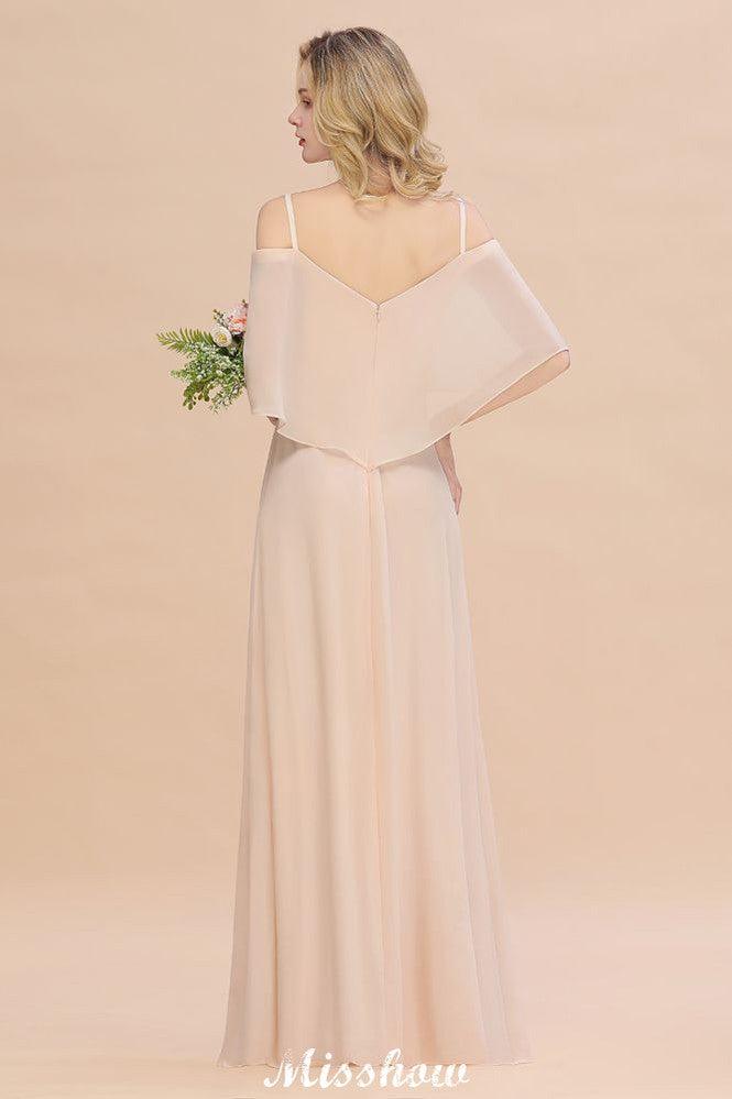 Simple Spaghetti Straps Tiered Bridesmaid Dresses | Side Slit A-Line Sleeveless Evening Maxi Dresses