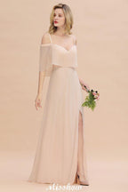 Simple Spaghetti Straps Tiered Bridesmaid Dresses | Side Slit A-Line Sleeveless Evening Maxi Dresses