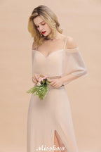 Simple Spaghetti Straps Tiered Bridesmaid Dresses | Side Slit A-Line Sleeveless Evening Maxi Dresses