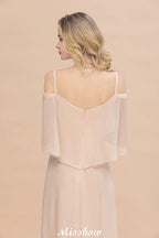 Simple Spaghetti Straps Tiered Bridesmaid Dresses | Side Slit A-Line Sleeveless Evening Maxi Dresses